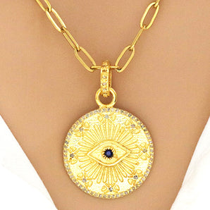 Pave Diamond Evil Eye Medallion Pendant, (DPM-1193)