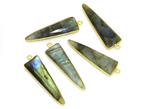 Gold Plated Faceted Labradorite Triangle Bezel , 12x38 mm, (BZC-1023) - Beadspoint