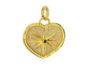Pave Diamond Heart Compass Pendant with Sapphire Center, (DPM-1191)