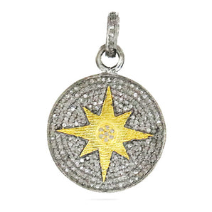 Pave Diamond Compass Medallion Pendant, (DPM-1195)