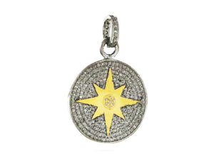 Pave Diamond Compass Medallion Pendant, (DPM-1195)