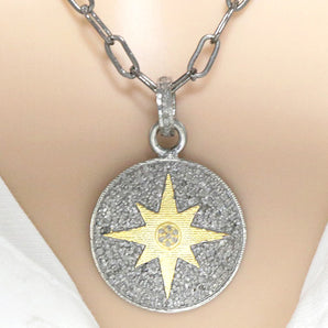 Pave Diamond Compass Medallion Pendant, (DPM-1195)