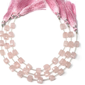 Rose Quartz Faceted Cube Drops, 7-8 mm, Rich Color, Quartz Gemstone Beads, (RQ-CUBE-7-8)(391)