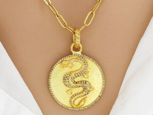 Pave Diamond Snake Medallion Pendant, (DPM-1194)