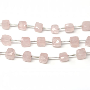 Rose Quartz Faceted Cube Drops, 7-8 mm, Rich Color, Quartz Gemstone Beads, (RQ-CUBE-7-8)(391)