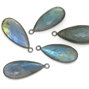 Black Rhodium Plated Faceted Labradorite Pear, 16x25 mm, (BZC-1027) - Beadspoint