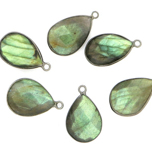 Black Rhodium Plated Faceted Labradorite Pear, 5x21 mm, (BZC-1029) - Beadspoint