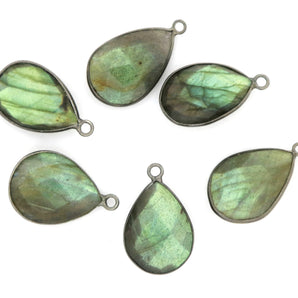 Black Rhodium Plated Faceted Labradorite Pear, 5x21 mm, (BZC-1029) - Beadspoint