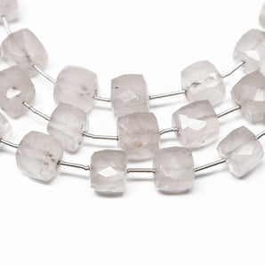 Rose Quartz Faceted Cube Drops, 9-10 mm, Rich Color, Quartz Gemstone Beads, (RQ-CUBE-9-10)(392)