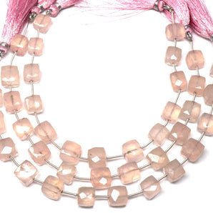 Rose Quartz Faceted Cube Drops, 9-10 mm, Rich Color, Quartz Gemstone Beads, (RQ-CUBE-9-10)(392)