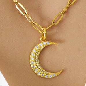 Pave Diamond Crescent Moon Charm Pendant, (DPM-1196)