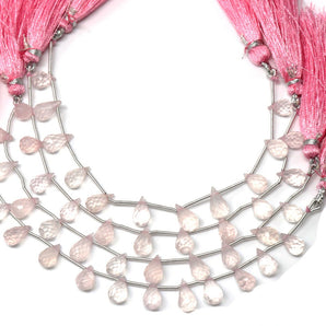 Rose Quartz Faceted Tear Drops, 5x9-6x10 mm, Rich Color, Quartz Gemstone Beads, (RQ-TR-5x9-6x10)(393)