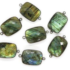 Black Rhodium Plated Faceted Labradorite Connector, 17x22 mm, (BZC-1033) - Beadspoint