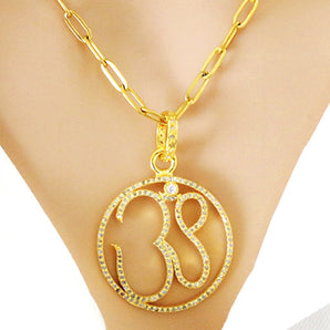 Pave Diamond Om Aum Yoga Open Medallion Pendant, (DPM-1187)