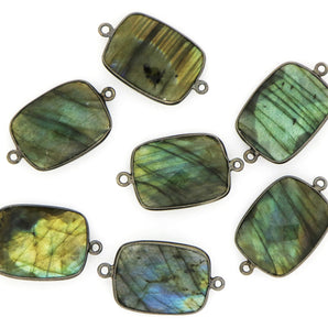 Black Rhodium Plated Faceted Labradorite Connector, 17x22 mm, (BZC-1033) - Beadspoint