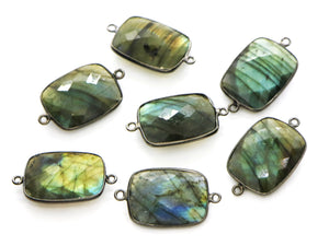 Black Rhodium Plated Faceted Labradorite Connector, 17x22 mm, (BZC-1033) - Beadspoint