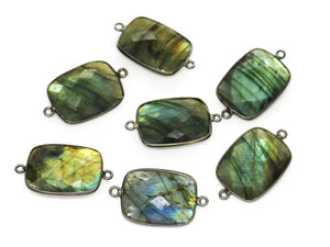 Black Rhodium Plated Faceted Labradorite Connector, 17x22 mm, (BZC-1033) - Beadspoint
