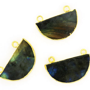 Gold Electroplated Labradorite Half Moon Connector , 15x31 mm, (BZC-1036) - Beadspoint