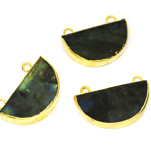 Gold Electroplated Labradorite Half Moon Connector , 15x31 mm, (BZC-1036) - Beadspoint