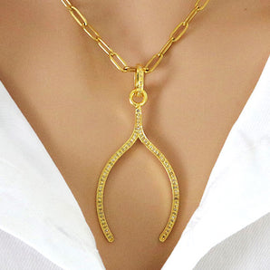 Pave Diamond Large Wish Bone Pendant, (DPL-2435)