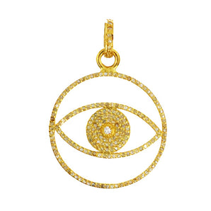 Pave Diamond Open Circle Evil Eye Pendant, (DPM-1185)