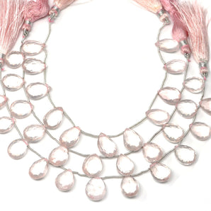 Rose Quartz Faceted Pear Drops, 11x14-15 mm, Rich Color, Quartz Gemstone Beads, (RQ-PR-11x14-15)(401)
