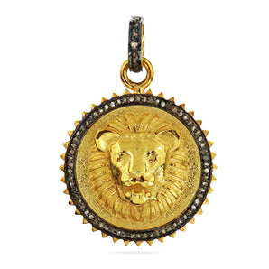 Pave Diamond 3D Lions Head Medallion Pendant, (DPM-1188)