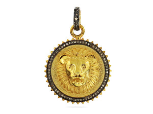 Pave Diamond 3D Lions Head Medallion Pendant, (DPM-1188)