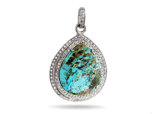 Pave Diamond Turquoise Drop Pendant, (DTR-2049)