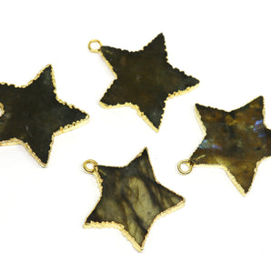 Gold Electroplated Labradorite Star Pendant, 25 mm, (BZC-1044) - Beadspoint