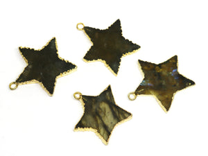 Gold Electroplated Labradorite Star Pendant, 25 mm, (BZC-1044) - Beadspoint