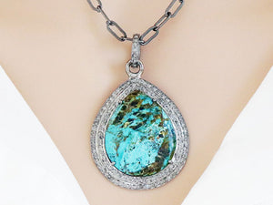 Pave Diamond Turquoise Drop Pendant, (DTR-2049)