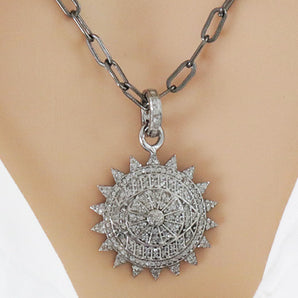 Pave Diamond Evil Eye Sun Medallion Pendant, (DPS-149)