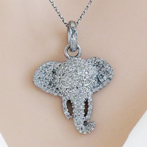 Pave Diamond Elephant Head Pendant, 2 Finishes, (DPS-182)