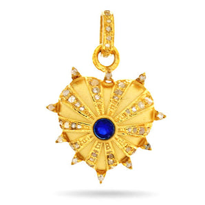 Pave Diamond Heart Pendant w/ Blue Sapphire, (DPS-181)