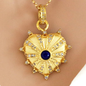 Pave Diamond Heart Pendant w/ Blue Sapphire, (DPS-181)