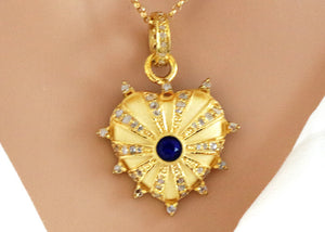 Pave Diamond Heart Pendant w/ Blue Sapphire, (DPS-181)