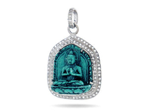 Pave Diamond Turquoise Buddha Pendant, (DPM-1226)