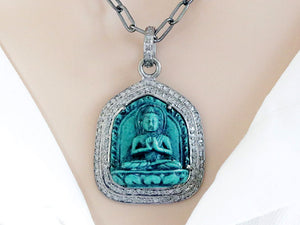 Pave Diamond Turquoise Buddha Pendant, (DPM-1226)