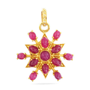 Pave Diamond Ruby Starburst Pendant (DRB-7120)