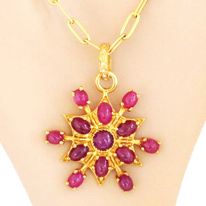 Pave Diamond Ruby Starburst Pendant (DRB-7120)