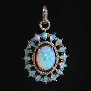 Pave Diamond Stunning Opal Pendant, Gorgeous Fiery Opal, (DOP-7119)