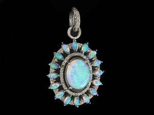 Pave Diamond Stunning Opal Pendant, Gorgeous Fiery Opal, (DOP-7119)
