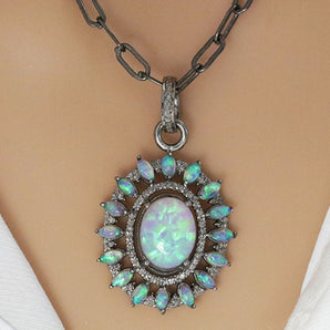 Pave Diamond Stunning Opal Pendant, Gorgeous Fiery Opal, (DOP-7119)