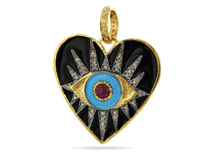 Pave Diamond Enamel Evil Eye Heart Pendant, (DEM-4110)