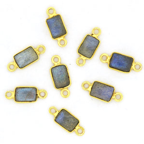 Gold Plated Labradorite Tiny Rectangle Connector, 6x8 mm, (BZC-1054) - Beadspoint