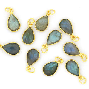 Gold Plated Faceted Labradorite Pear Bezel ,10x15 mm, (BZC-1055) - Beadspoint