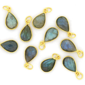 Gold Plated Faceted Labradorite Pear Bezel ,10x15 mm, (BZC-1055) - Beadspoint