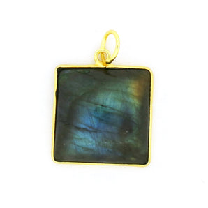 Gold Plated Labradorite Cabochon Square Pendant, 20 mm, (BZC-1056) - Beadspoint