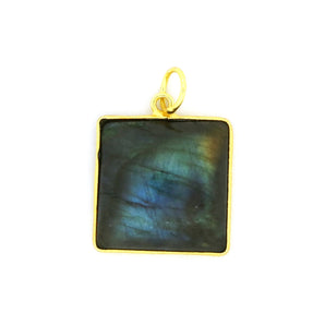 Gold Plated Labradorite Cabochon Square Pendant, 20 mm, (BZC-1056) - Beadspoint